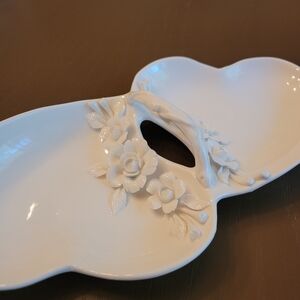 Two Hearts White Floral  Candy Or Trinket Dish